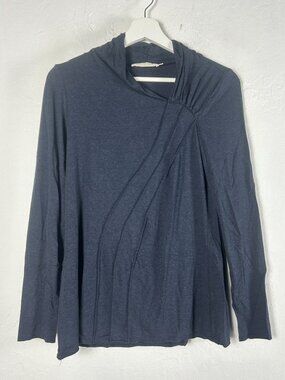Testimony Womens Navy Long Sleeve Asymmetric Neck Textured Accent Top Small